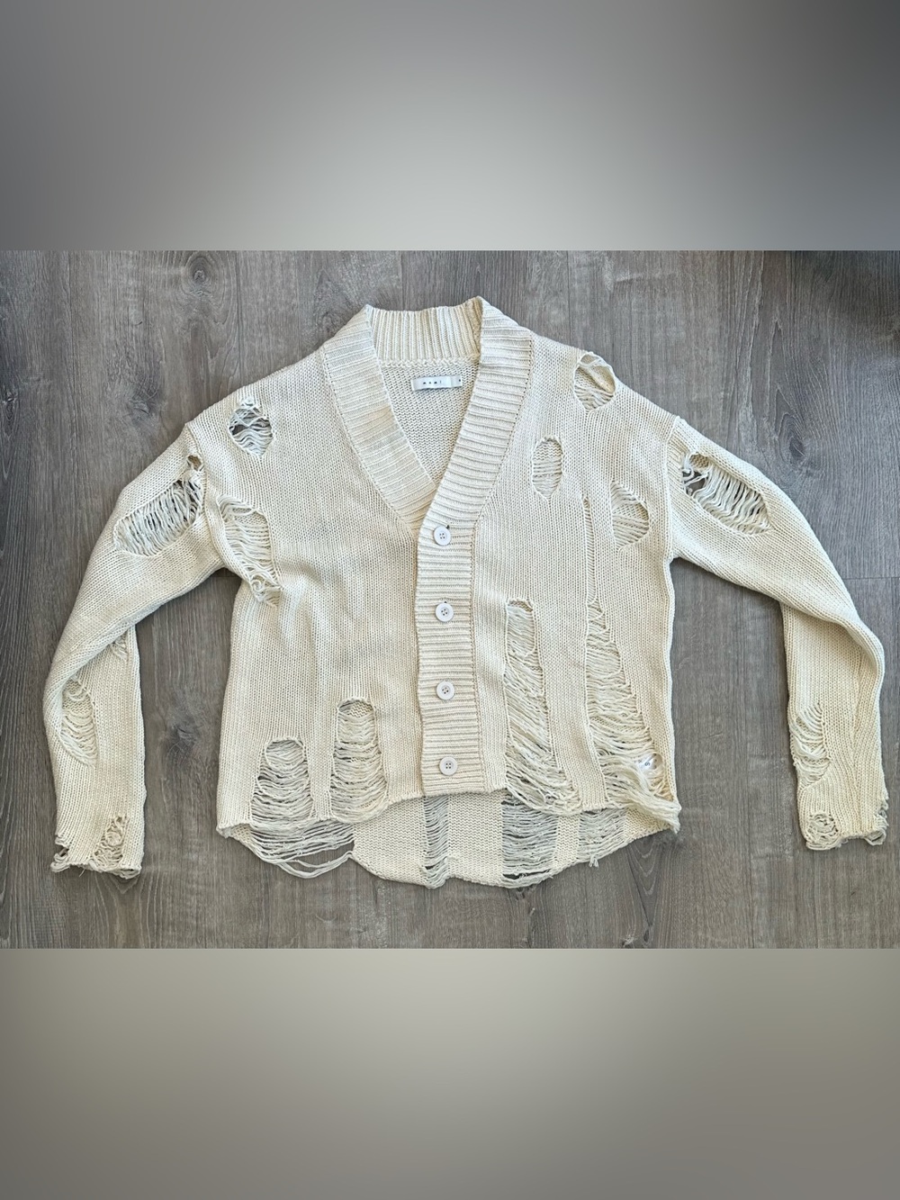 Distressed Cream Button-Front Knit Cardigan